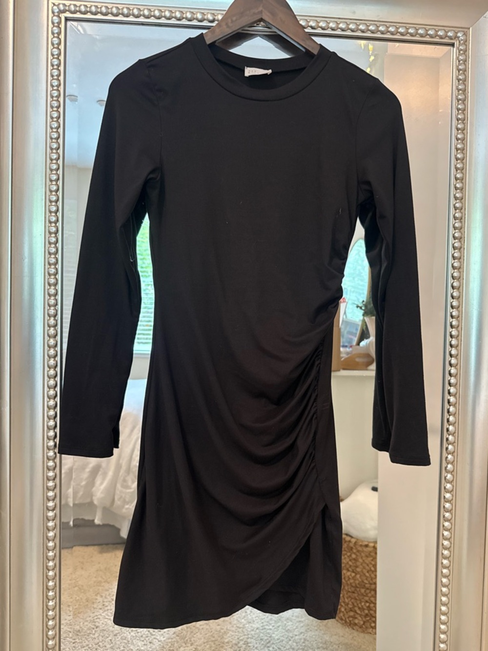 VICI Black Long Sleeve bodycon Ruched Side short Dress for dinner night out club